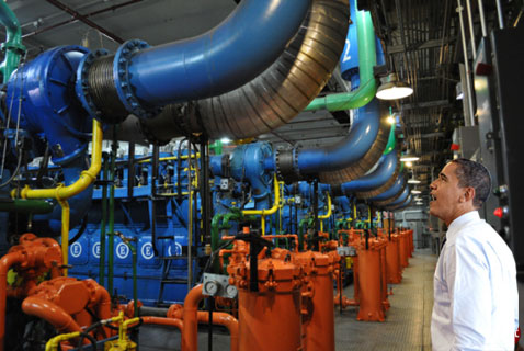 President Obama looks at the Site R generators