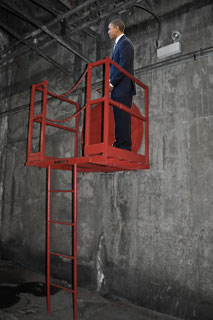 President Obama climbs to the top of the Raven Rock Mountain Complex Site R Tunnel escape hatch