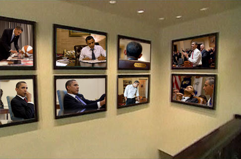 West Wing photos in hallway - parody
